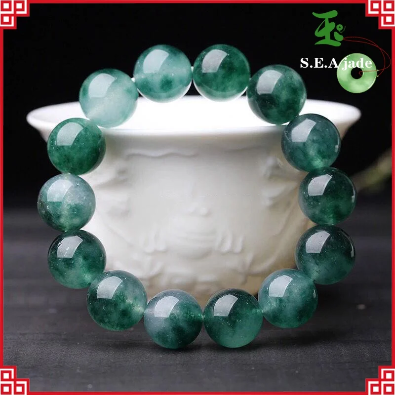 

Emerald Color Agate Bracelet Round Bead Single Circle Men's and Women's Couple Bracelets Charm Bracelets for Women