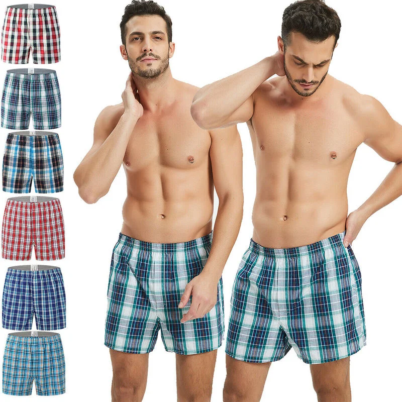 

6PCS Mens Underwear Boxers Shorts Casual Cotton Sleep Underpants Quality Plaid Loose Comfortable Homewear Sleepwear Men Panties