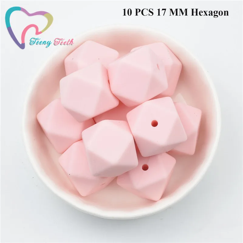 10 PCS 17 MM Hexagon 10 шт. яркие розовые 14-17 мм Силиконовые Детские Прорезыватели для зубов жевательные прорезыватели безопасные игрушки DIY пустышка цепь BPA бесплатно шестигранные детские бусы - Цвет: 10 PCS 17 MM Hexagon