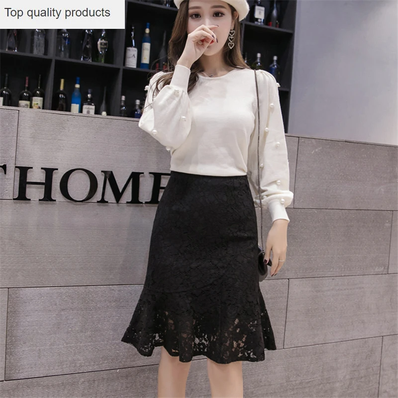 

Женская кружевная юбка-годе, однотонная облегающая юбка с высокой талией и оборками, корейский стиль, модель C243 на лето, 2020