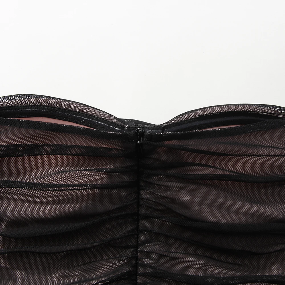 

Fyrneh Fashion Women Summer Casual Dress Female Elegant Long Puff Sleeve Party Night Ladies Sexy Bodycon Mini Mesh Dresses