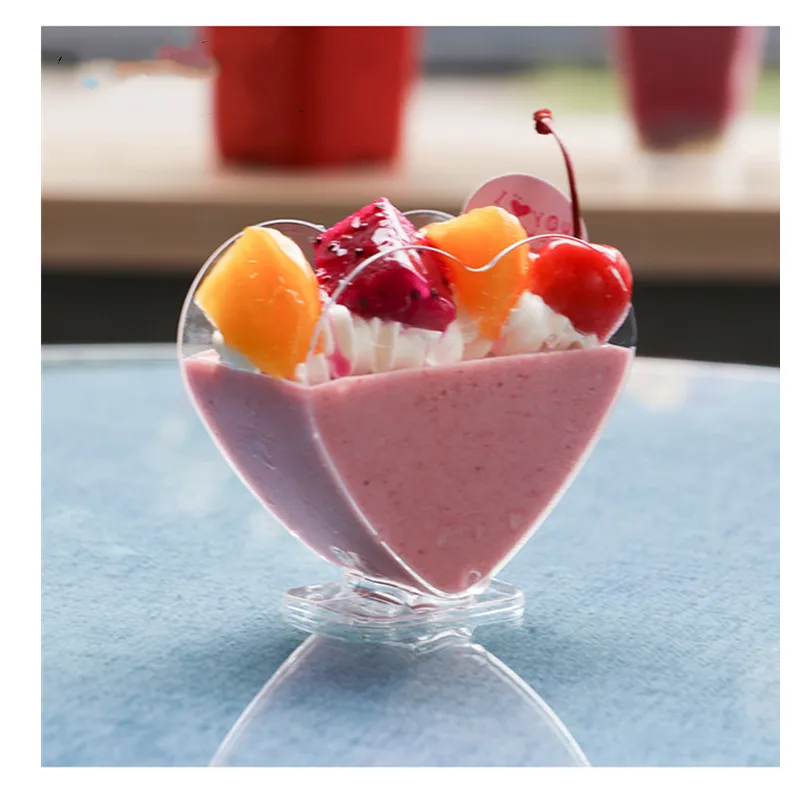 40PCS Mousse Dessert Heart-shaped Cups Plastic Pudding cup Disposable Party Milk Convenient Tiramisu Wedding Birthday Ice Cream | Дом и сад