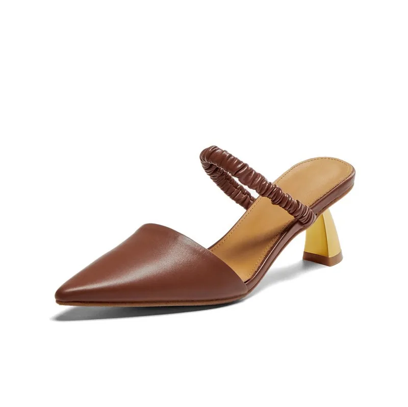 

Summer 2021 half slippers women's middle heel thick heel pointed out wear sandals shoes large 40-43