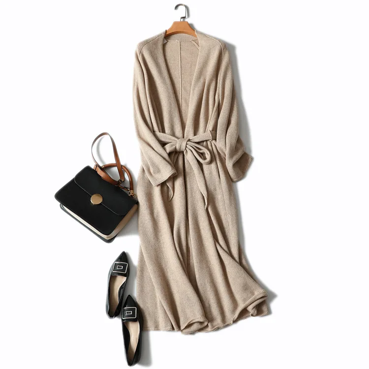 

thick White Long 100% Cashmere Lace Up Belt Women's Sweaters Clothes Winter Womens Warm Knitted Sweater