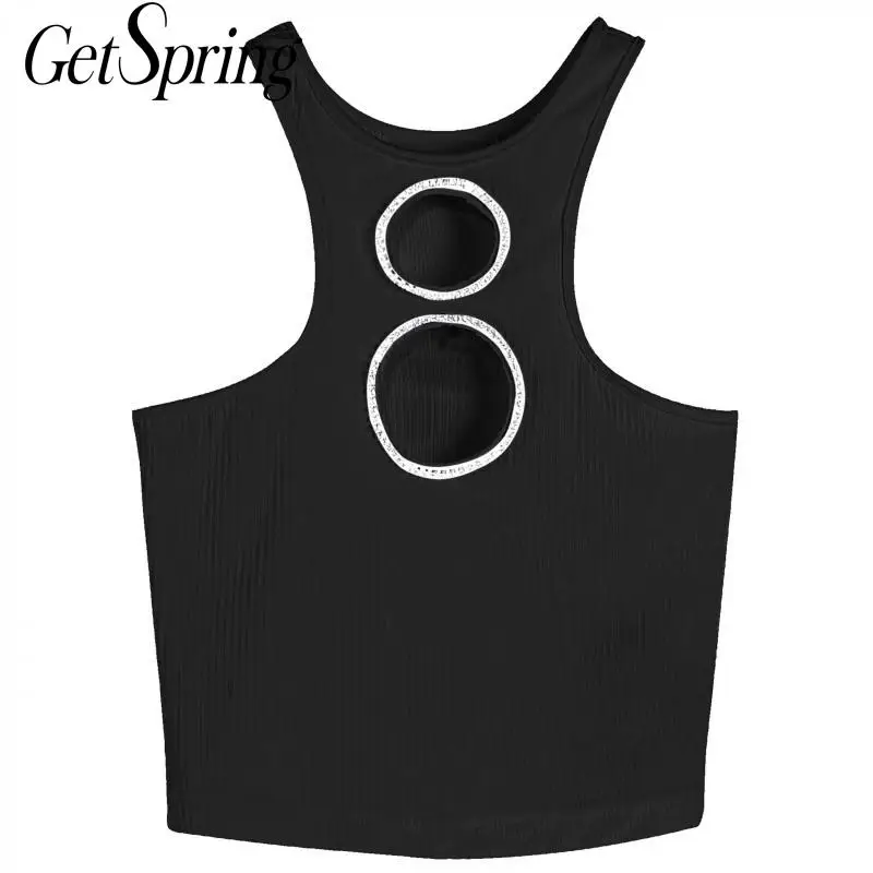 

Getspring женский короткий топ с вырезами белый черный сексуальный топ без рукавов женский пикантный летний топ большого размера Женская одежд...