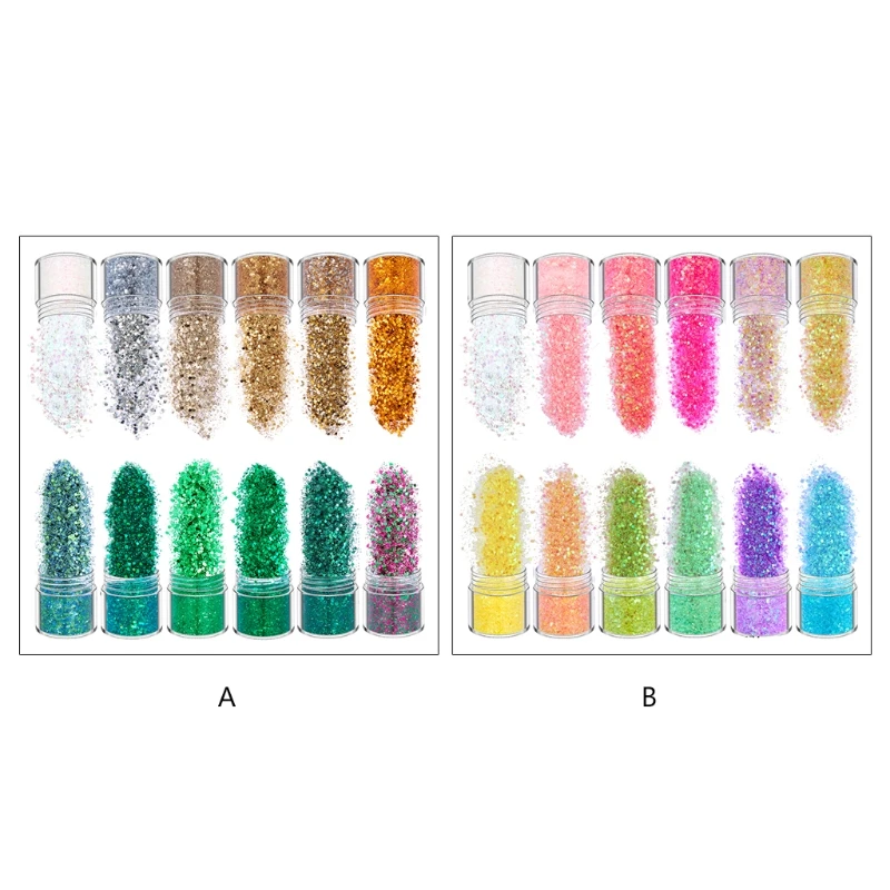 

12 Colors Holographic Chunky Glitter Sequins DIY Crafts Flakes for Face Body Eye Hair Nail Decoration
