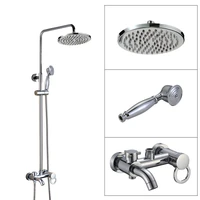 polished chrome brass single handle wall mounted bathroom 8 round rain shower head faucet set bath tub mixer taps mcy334