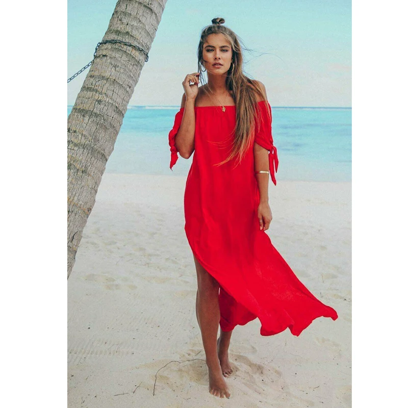 Womens Maxi Summer Beach Long Dress Off Shoulder Evening Party Dresses 2020 Hot Sale Split Sexy Women Red Yellow Black | Женская одежда