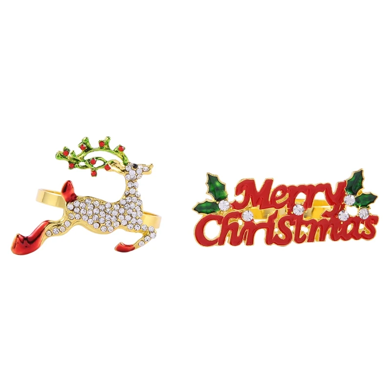 

Christmas Napkin Rings - Set of 8 Napkin Holder Rings for Holiday Christmas Table Decoration Elk Napkin Buckle