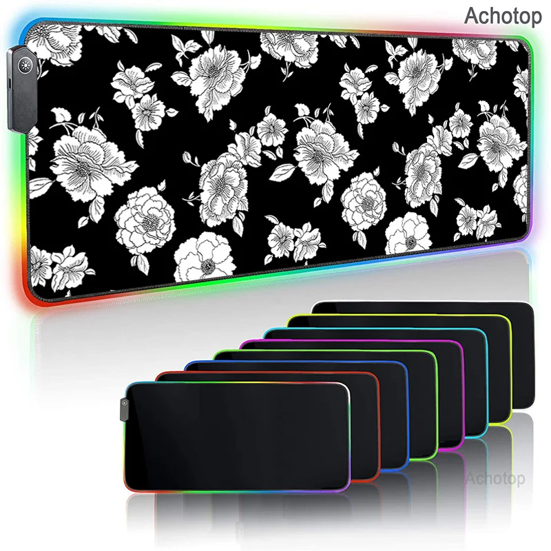 

Anime RGB Gaming MousePad XXL Large LED Backlighting Mouse Pad Flower pattern Desk Pad Natural Rubber Keyboard Pad Big Desk Mat