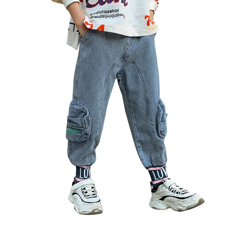 

New Jean Spring Autumn Boy Trousers Pants Capris Kids Children Clothing Denim LongTeenage Sport4-12Years High Quality