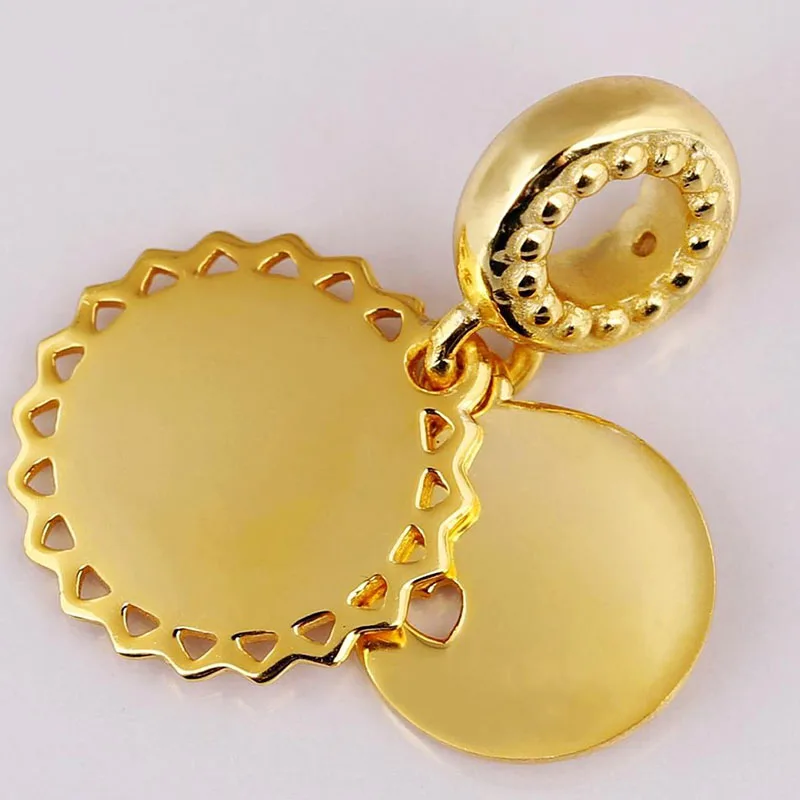 

100% 925 Sterling Silver Charm Simple Round Gold Pendant Fit Pandora Women Bracelet & Necklace Diy Jewelry