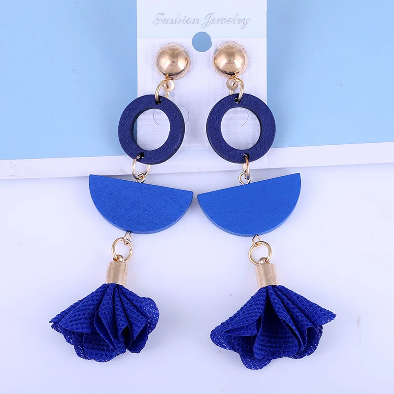 Blue Liuxsp женские тканевые висячие серьги с кисточками, длинные серьги, Мода, новые серьги с подвеской, деревянные тканевые женские серьги, лучший подарок - Окраска металла: Blue