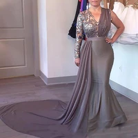 new gray plus size mermaid prom party dresses v neck one shoulder sequins evening gowns formal african vestidos robe de mairee