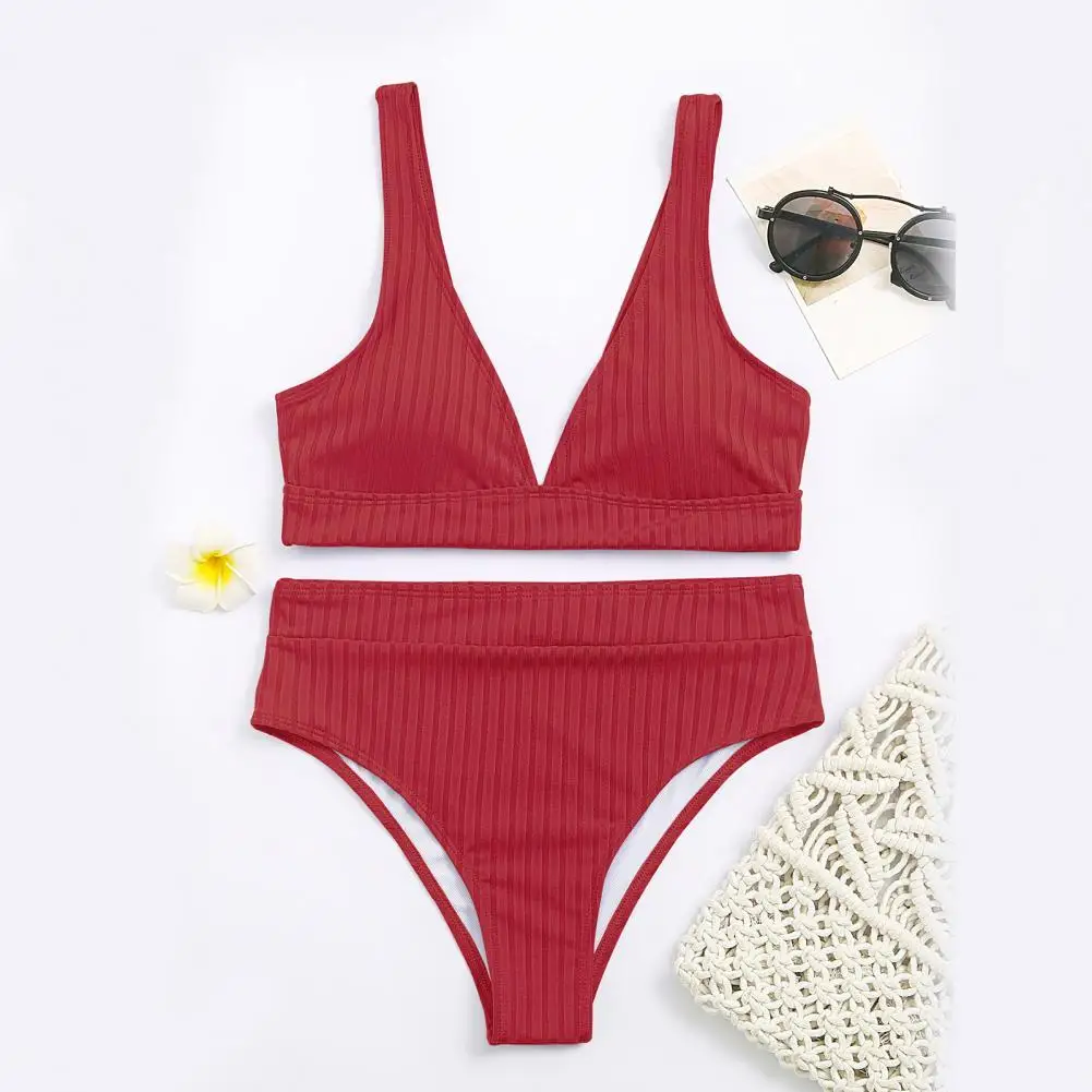 

Красивый женский купальник, тонкая работа, полиэфирное дышащее бикини, купальный костюм в рубчик, удобно носить для путешествий