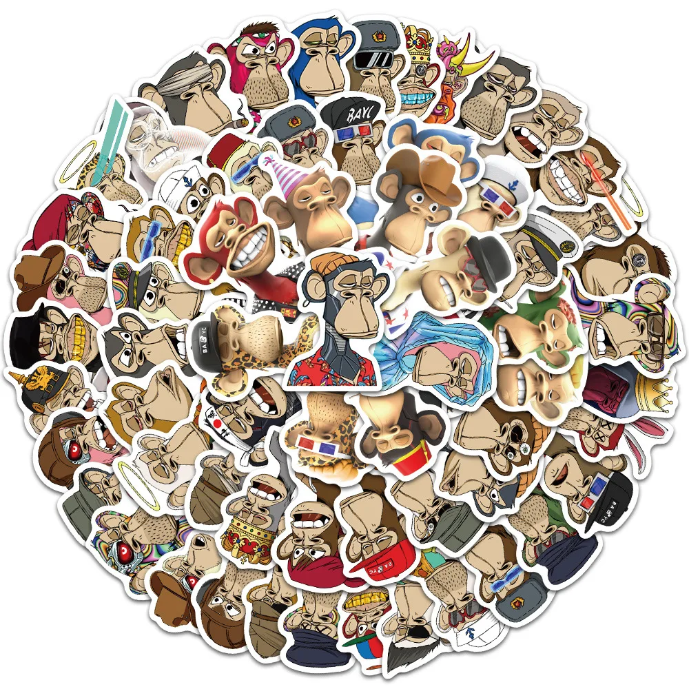 

64PCS Cartoon Anime Bored Ape Graffiti Stickers Computer Notebook Suitcase Phone Guitar Waterproof Kid Toy Gift Deco Sticker