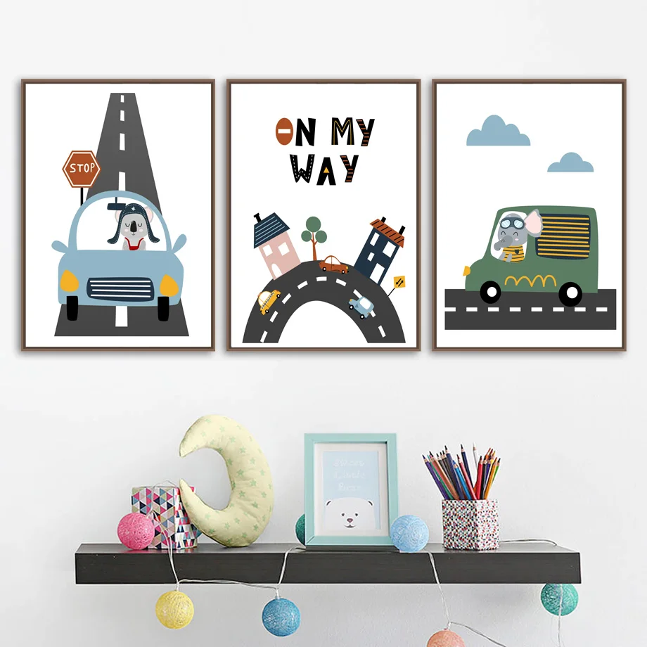 Детская площадка с рисунком детского автомобиля мультяшный мир Настенная