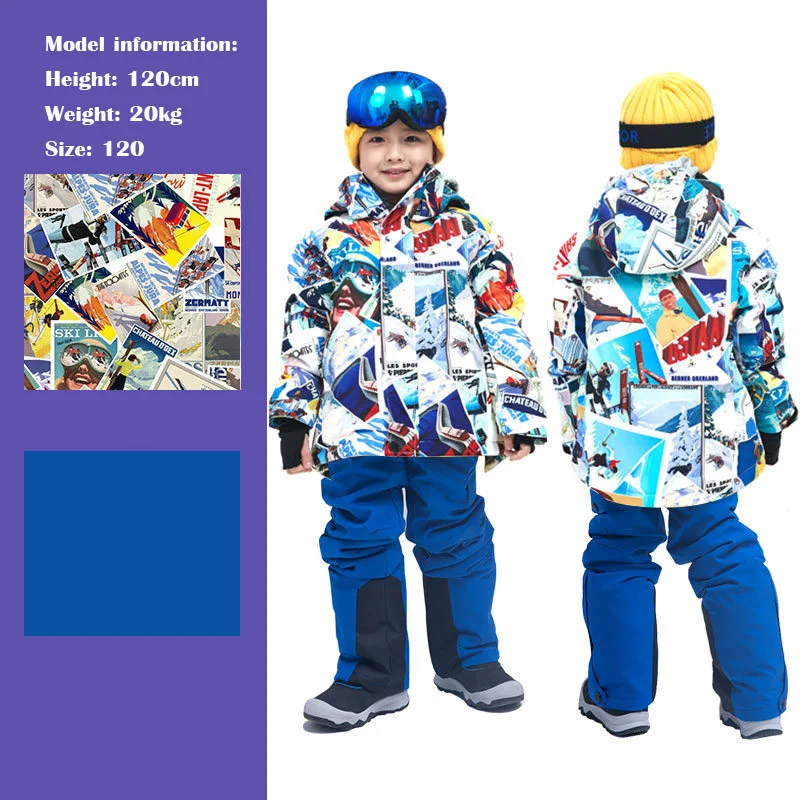 Детский лыжный костюм водонепроницаемая лыжная куртка теплые штаны для