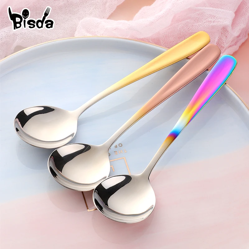 Красочные ложки для супа набор ложек мороженого ложка десерта Золотая круглая