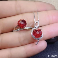 kjjeaxcmy fine jewelry 925 sterling silver inlaid natural red topaz female ring pendant set luxury support detection