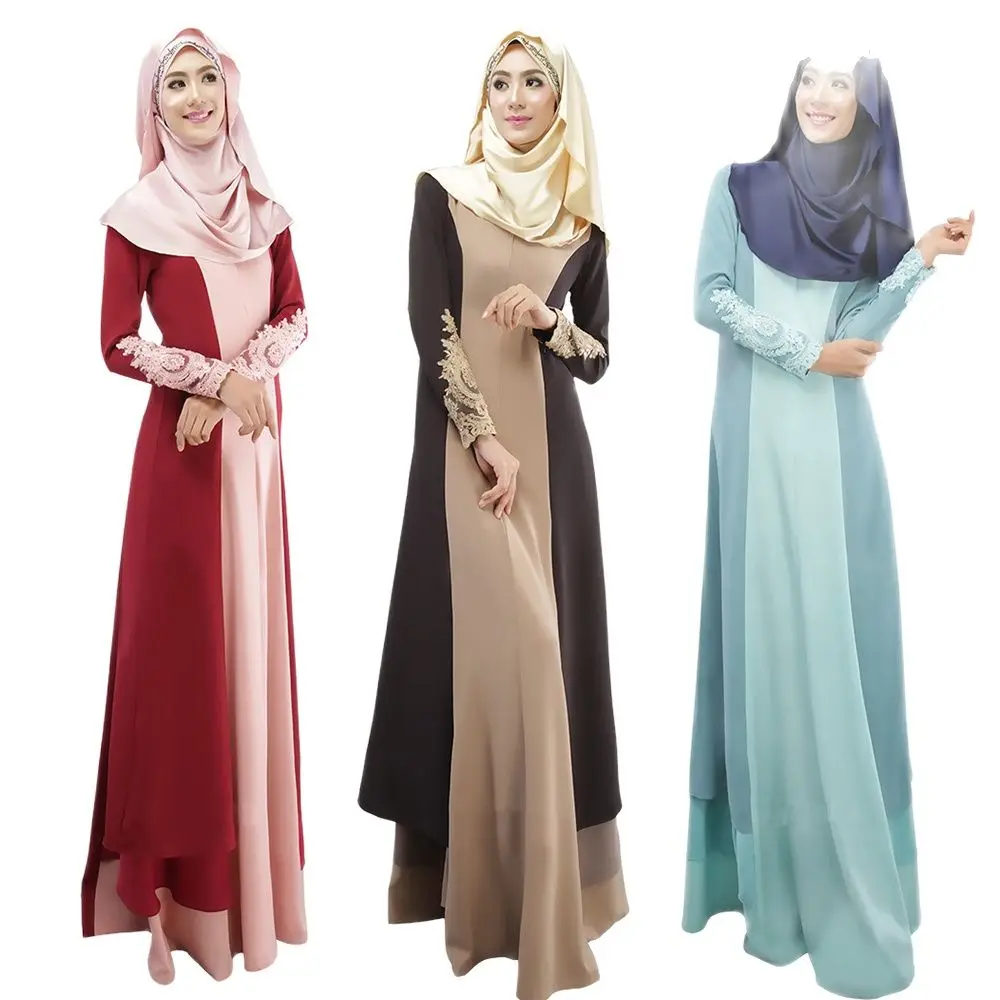 2021 модное мусульманское платье два цвета Лоскутная Женская длинная Абая