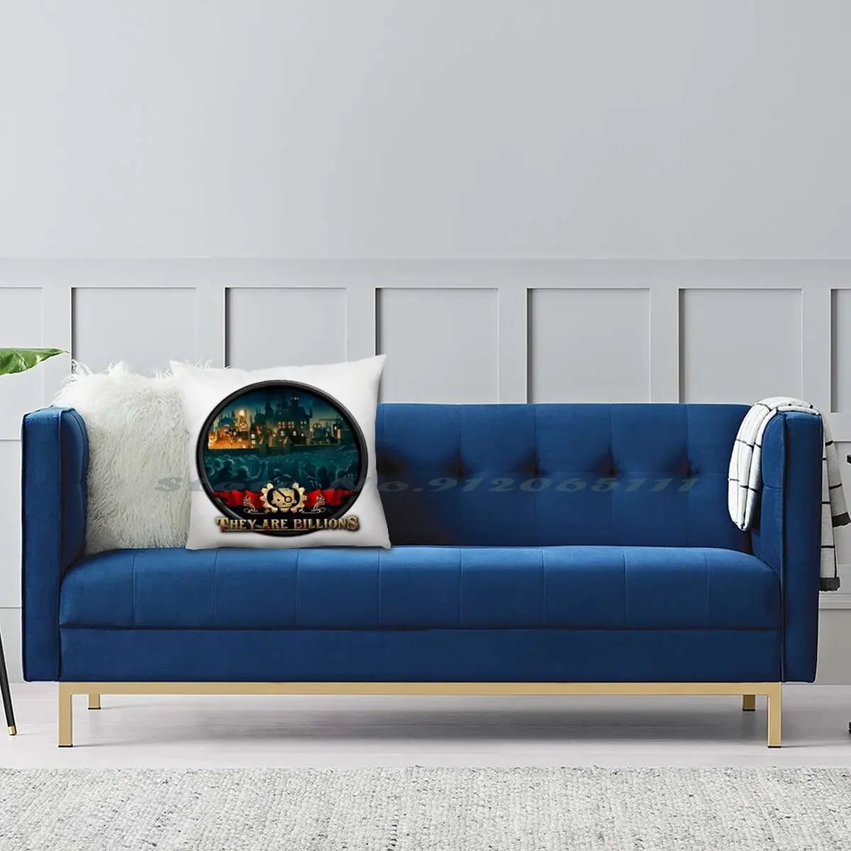 Подушечка для игровой подушки They Are Billions из хлопкового льна с колесами игр и черепами.