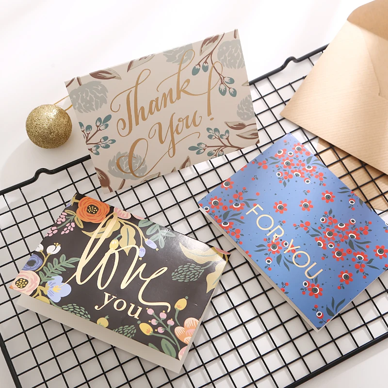 

8pcs Creative Greeting Card Business Birthday Wishes Thank You Card Handwriting Bronzing Greeting Card with Envelope