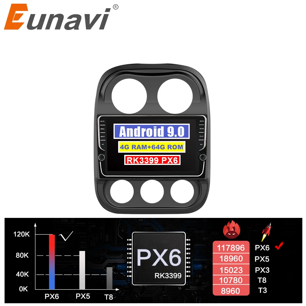 Автомагнитола Eunavi 9 дюймов Android 0 2 Din GPS навигация стерео для JEEP Compass Patriot Radio 2007 2016 Wi