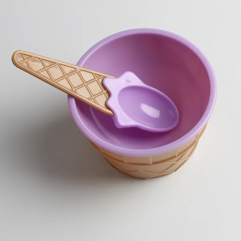 

Children Colored Ice Cream Bowl Cone Spoon Plastic Bowl Children's Party Dessert Small Bowl DIY Kids Kitchen Accessorie