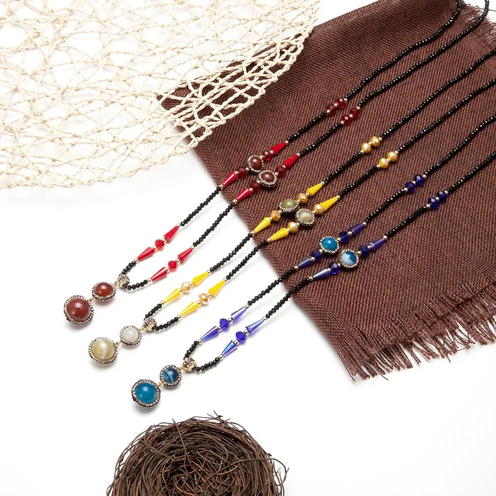 Женская Длинная цепочка с подвеской ожерелье ручной работы натуральным камнем