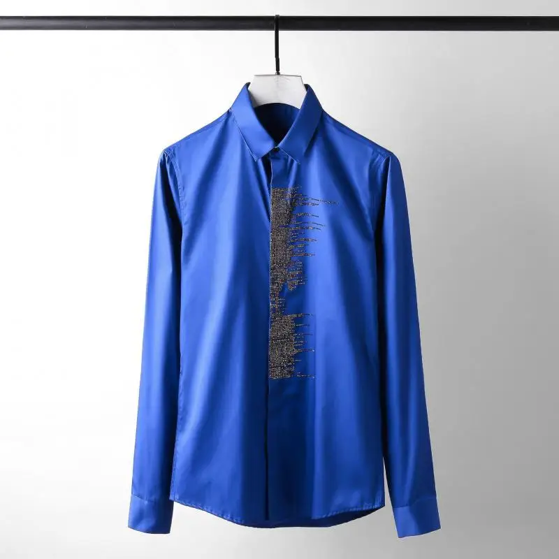Diamond Luxury Mosaic Shirt Fashion Solid Color Long Sleeve Dress Men White Black Mens Shirts Casual Slim Fit | Мужская одежда