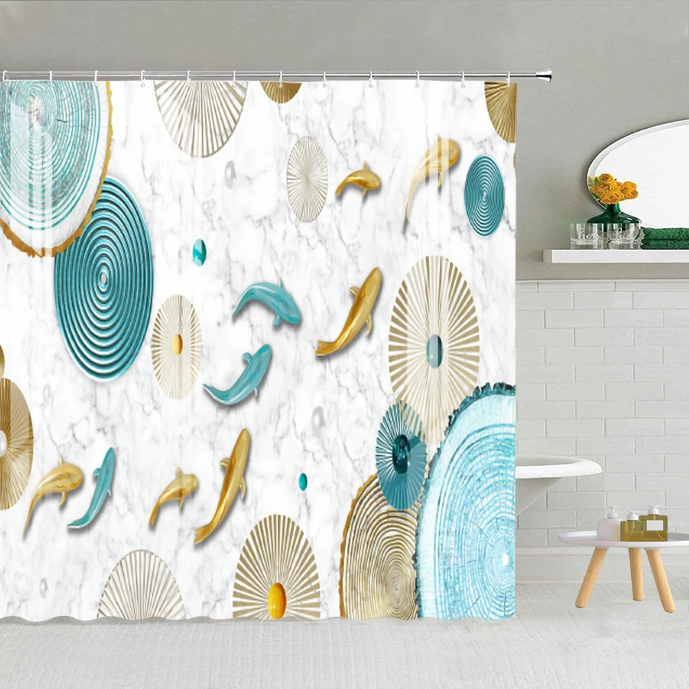 

Waterproof Nordic Simple Luxury Nine Fish Shower Curtain Set Polyester Fabric Bath Screen High Quality With Hooks 3D Printing