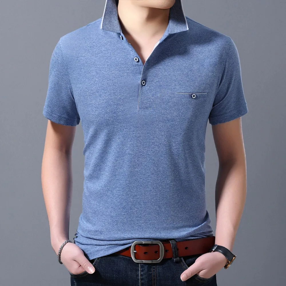 Мужская Однотонная рубашка-поло серая с короткими рукавами пуговицами и