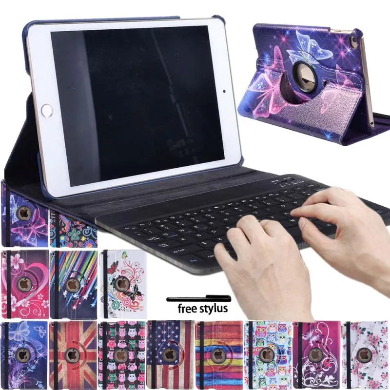KK&ampLL For iPad mini 4 Mini 5 Tablet cover Rotating 360°with Auto Wake Up Sleep Flip PU Leather Stand Case+Bluetooth keyboard |