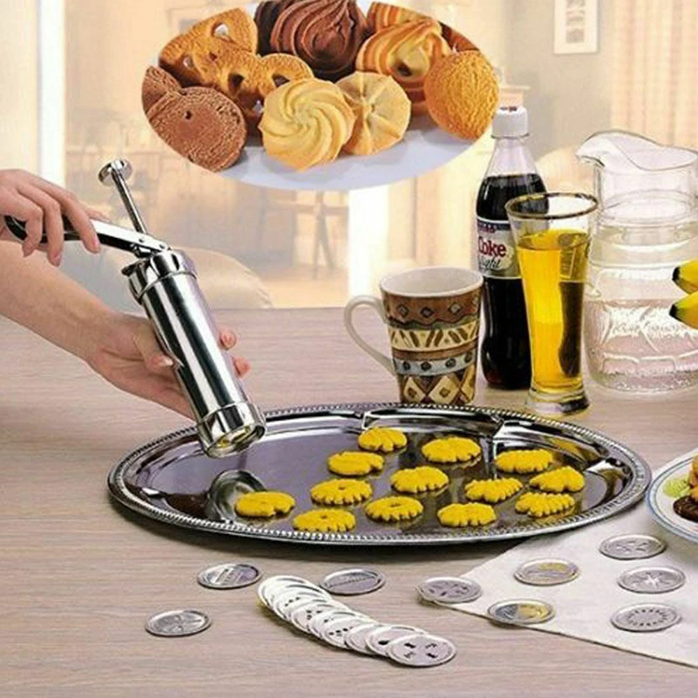 

Manual de biscoitos imprensa cortador ferramentas cozimento cozinha biscoitos máquina da imprensa bakeware com 20 moldes cookie