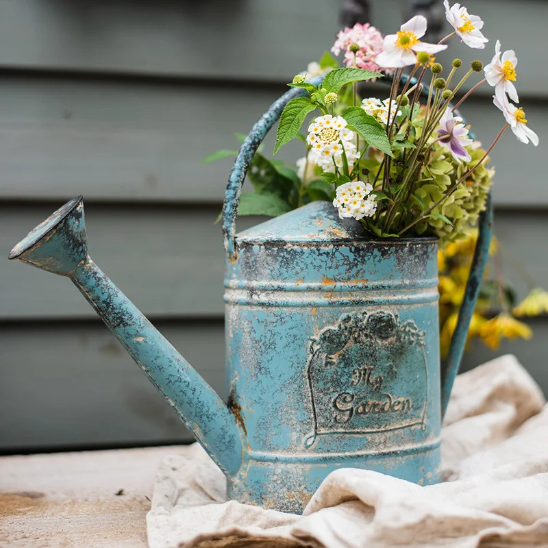 Maceta de flores para jardiner&iacute;a, regadera de lata Retro nost&aacute;lgica, adornos decorativos, macetas de flores, cesta de flores para jard&iacute;n-3