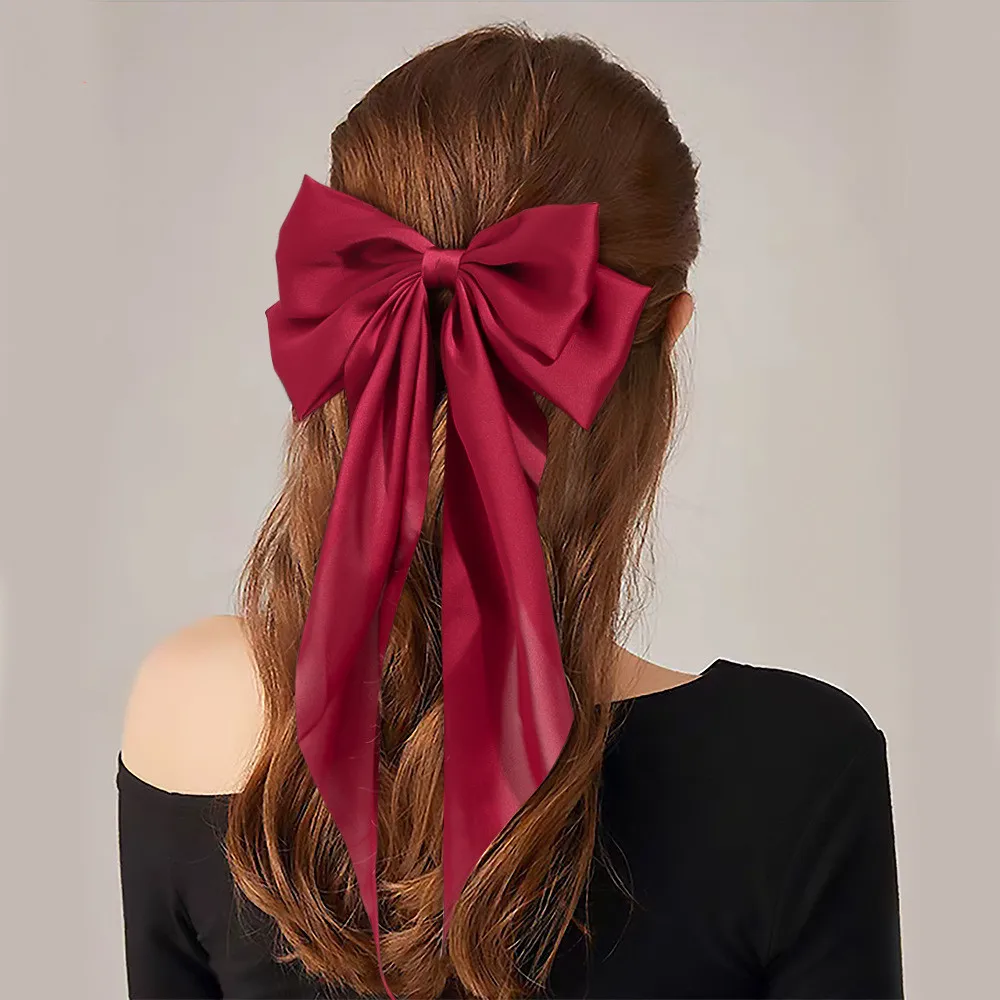 

1PC Fashion Satin Hairpin Double-sided Ribbon Streamer Bow Hairgrips Solid Color Barrette Bow Spring Clip Women Hair Accessories