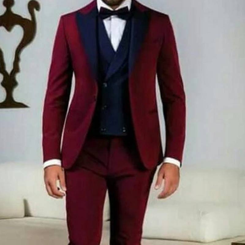 

2020 New Style Fashion Gentlemen Red Man Suits Slim Fit Groomsmen Tuxedo For Wedding Dinner Party Suits (Jacket+Vest+Pants)