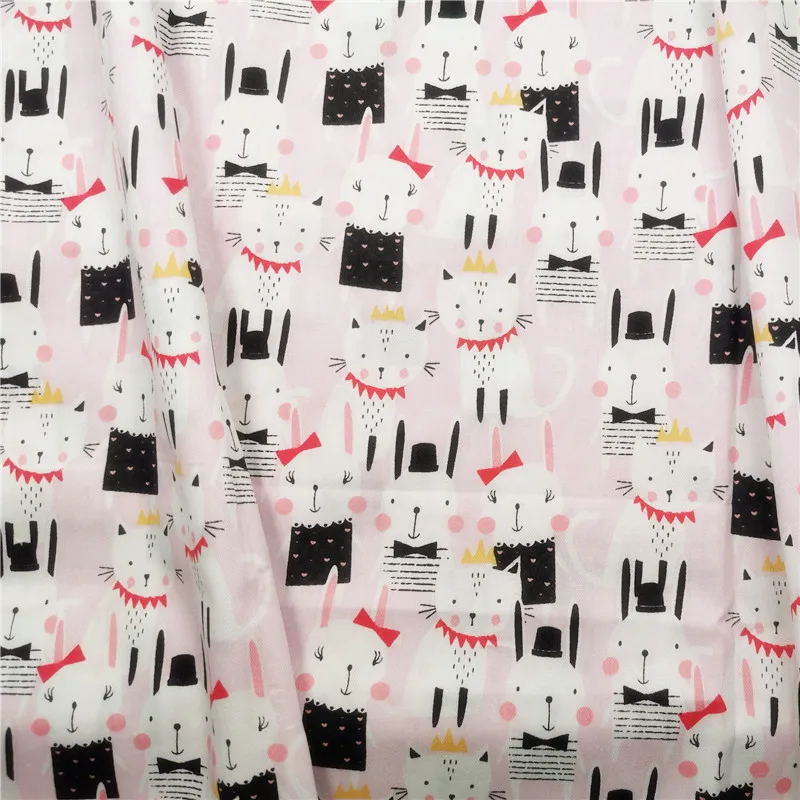 Саржевая ткань из хлопка с принтом розового кролика высококачественная чистого