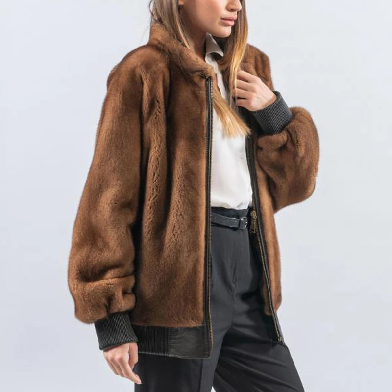 Женская Шуба из натурального меха норки зимняя верхняя одежда на молнии|Шубы и