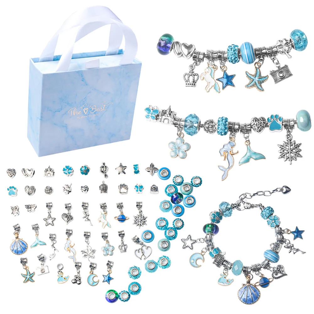 

Hot Selling Trend Ocean Blue Crystal Bracelet Children's Set DIY Simple Retro Bracelet Charm Exquisite Fashion Jewelry Gift Box