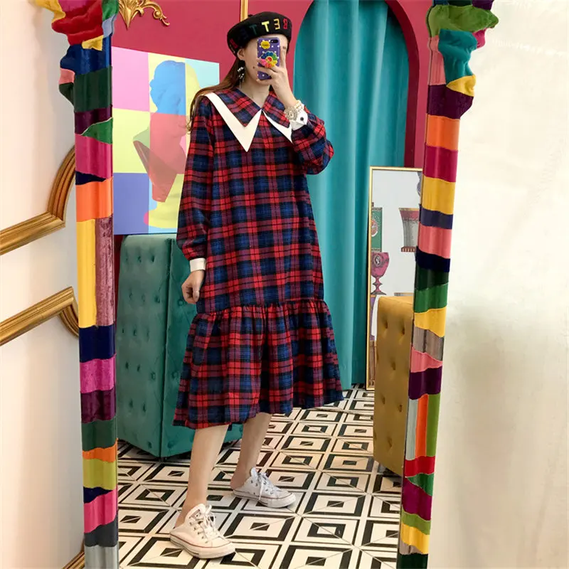 HziriP элегантные шикарные клетчатые прямые женские с воротником Питер Пэн