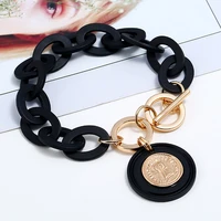 wholesale black white acrylic link chain bracelet for women queens head gold coin pendant dangle ankle jewelry