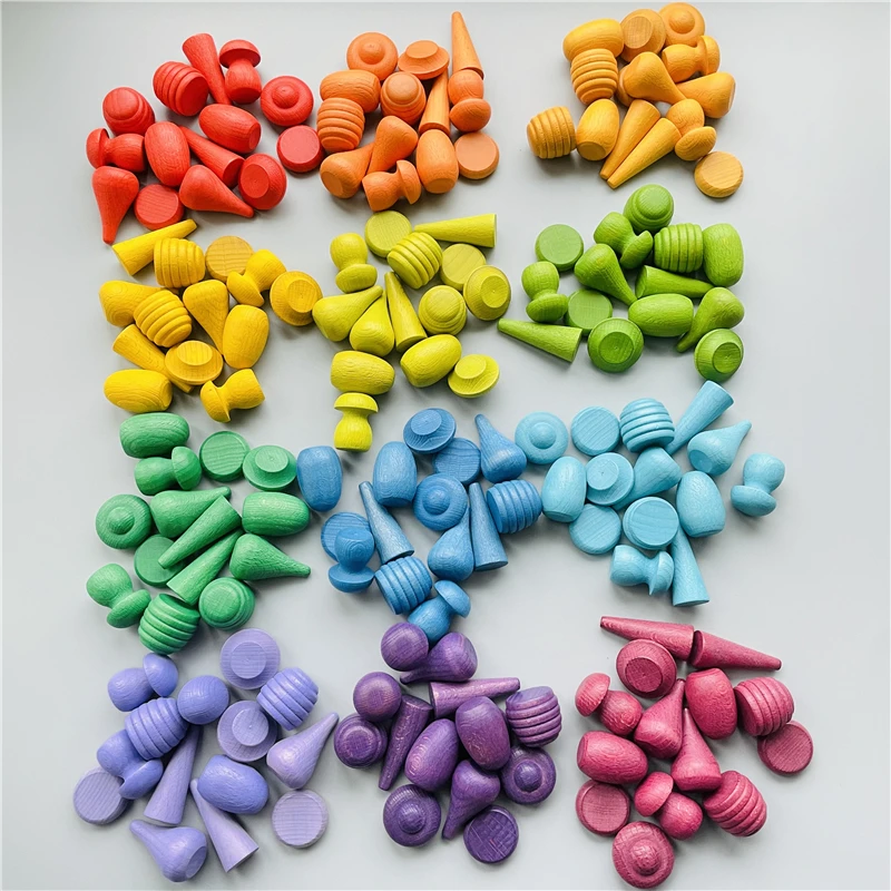 

168pcs Rainbow Creative Loose Parts Toys Beech Baby Mushroom Honeycomb Droplet Blocks Nordic Wood Toys Kids Montessori Toys
