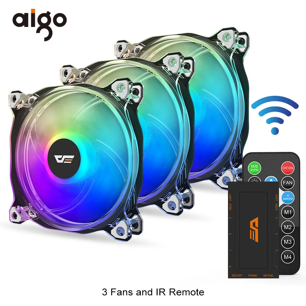 3 fan and controller Aigo вентилятор RGB 120 мм компьютерный ПК Корпус Вентилятор прозрачная рамка тихий+ дистанционный Вентилятор охлаждения процессора компьютера регулировка скорости AURA SYNC RGB Корпус Вентилятор - Цвет лезвия: 3 fan and controller