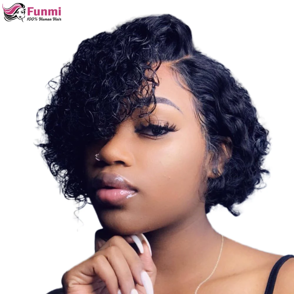 Парик фея Короткие вьющиеся волосы парики для женщин предварительно выщипанные