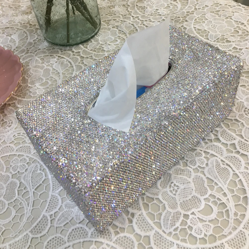 Роскошный золотой белый розовый блестящий чехол для салфеток с кристаллами