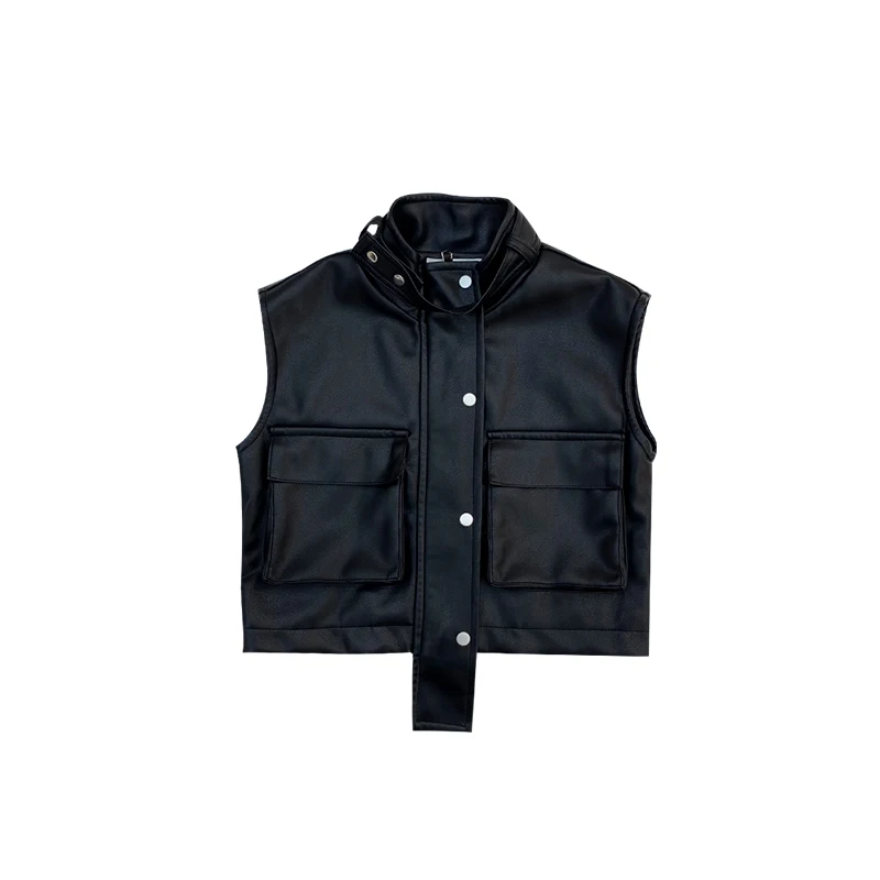 

2021 Lente Herfst Jongens Meisjes Zwart Lederen Vest Kinderen Motorfiets Lederen Kleding Kids Knappe Motorfiets Pak