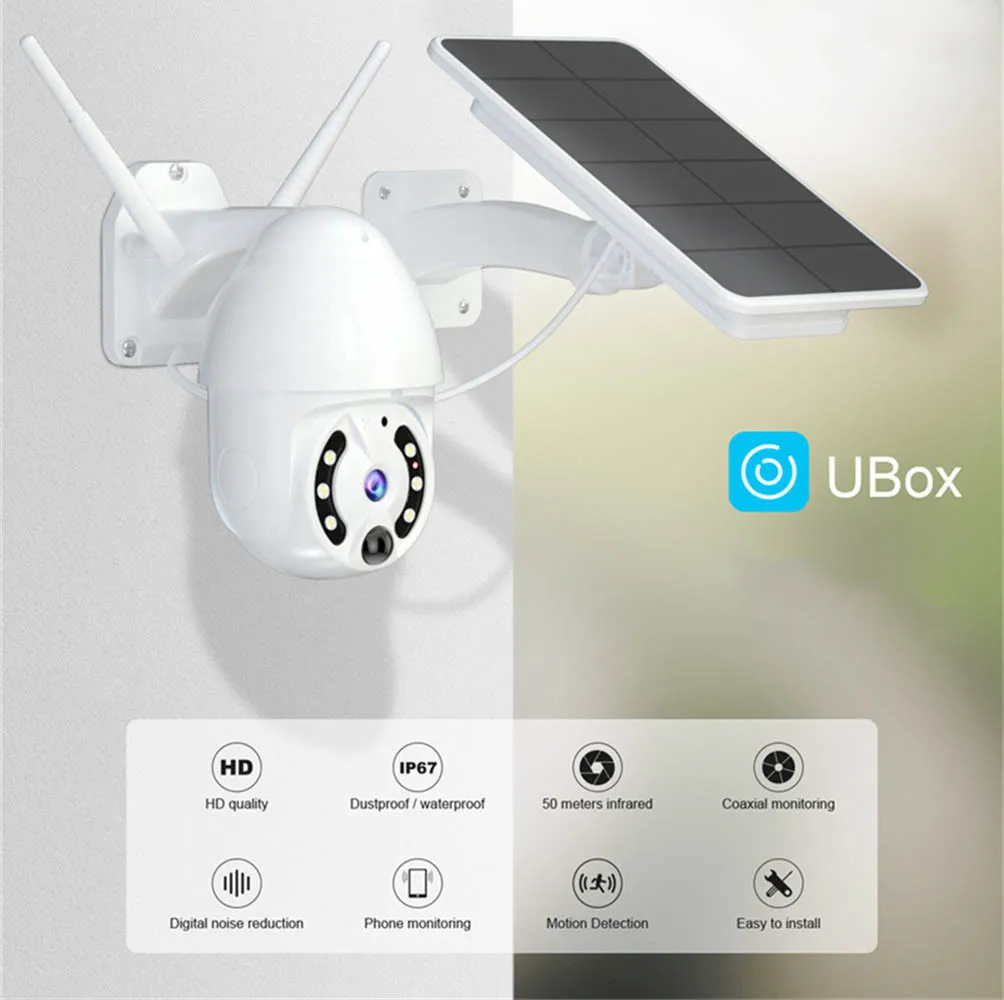 UBox 1080P Solar Camera Outdoor WIFI 4G 2MP IP Camera PTZ Security Camera PIR w/ Battery Wireless Surveillance Camera Waterproof