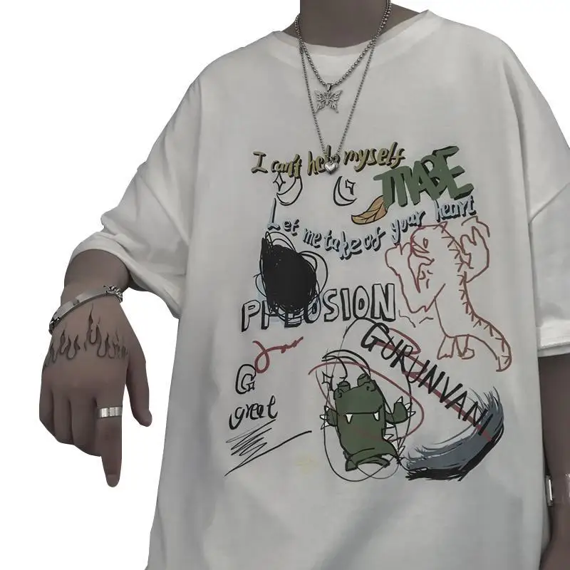 

Футболка мужская хлопковая свободного покроя с круглым вырезом, в стиле хип-хоп